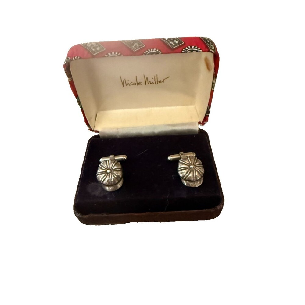 Vintage Signed Nicole Miller Sterling Silver Floral Design Cufflinks